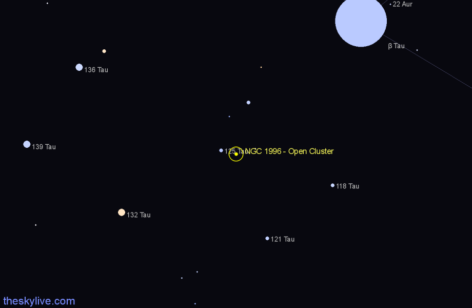 Finder chart NGC 1996 - Open Cluster in Taurus star