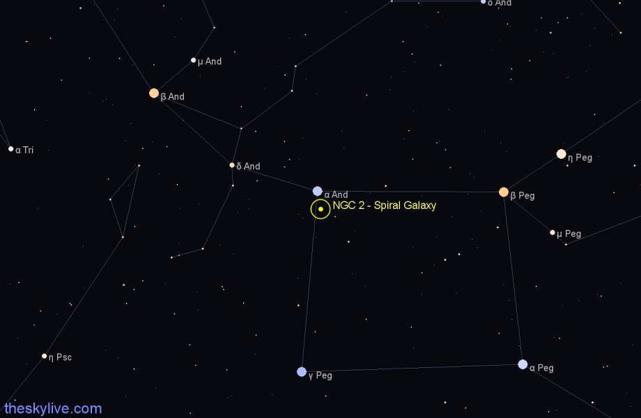 Finder chart NGC 2 - Spiral Galaxy in Pegasus star