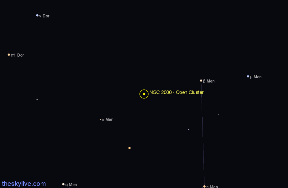 Finder chart NGC 2000 - Open Cluster in Mensa star