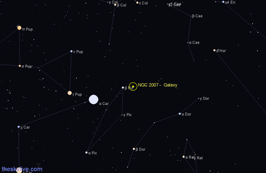 Finder chart NGC 2007 -  Galaxy in Pictor star