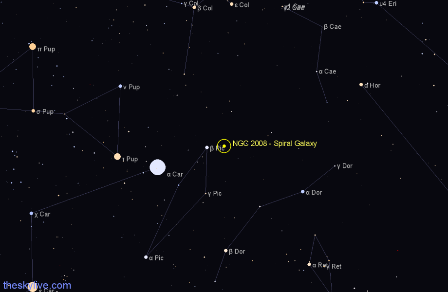 Finder chart NGC 2008 - Spiral Galaxy in Pictor star