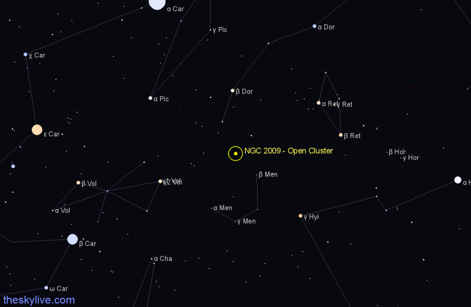 Finder chart NGC 2009 - Open Cluster in Dorado star