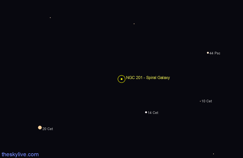 Finder chart NGC 201 - Spiral Galaxy in Cetus star