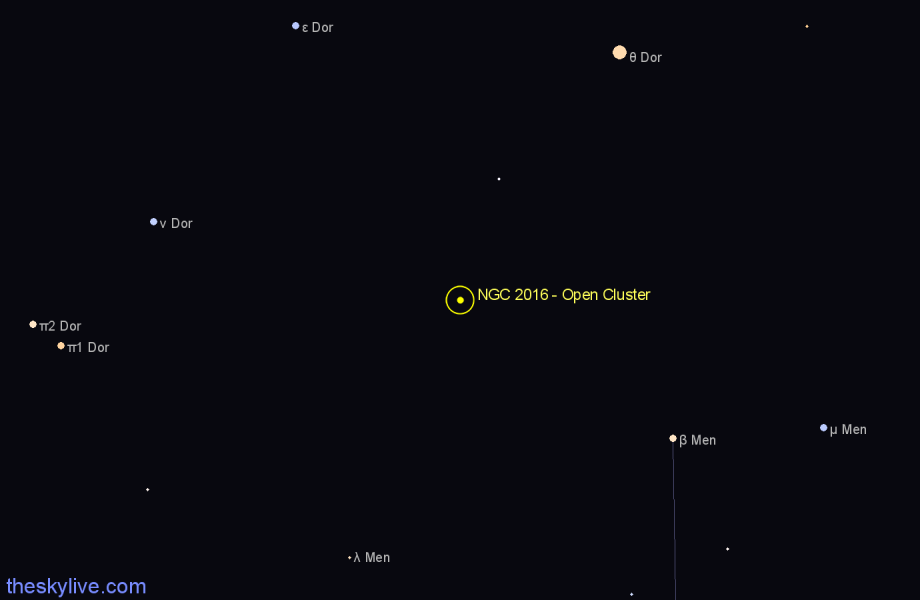 Finder chart NGC 2016 - Open Cluster in Mensa star