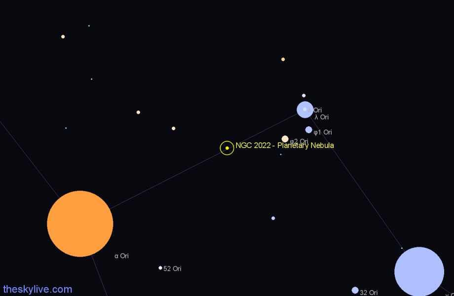 Finder chart NGC 2022 - Planetary Nebula in Orion star