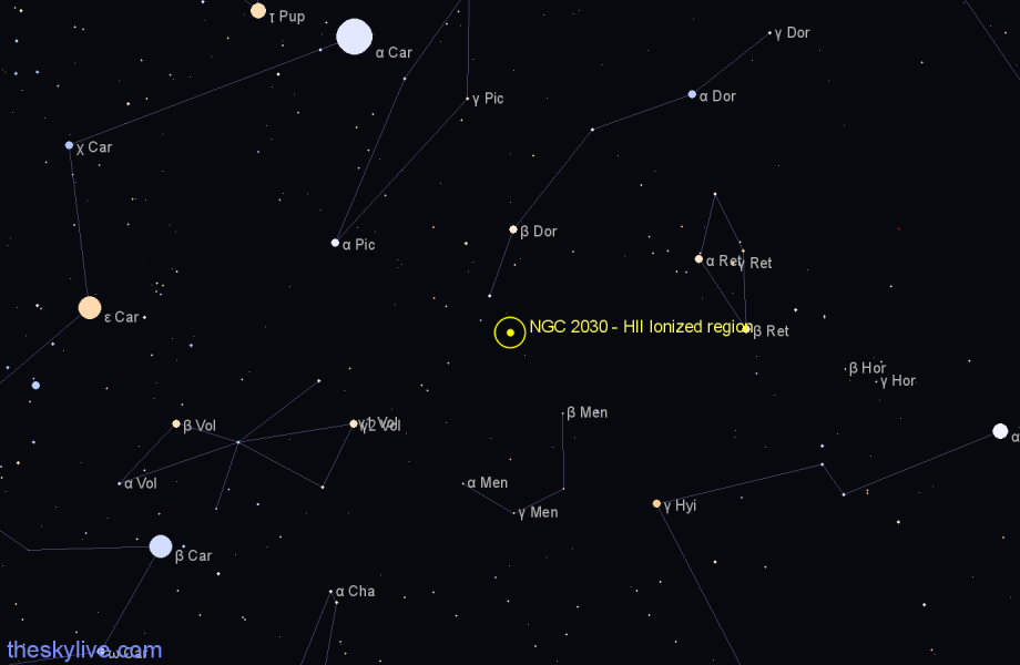Finder chart NGC 2030 - HII Ionized region in Dorado star