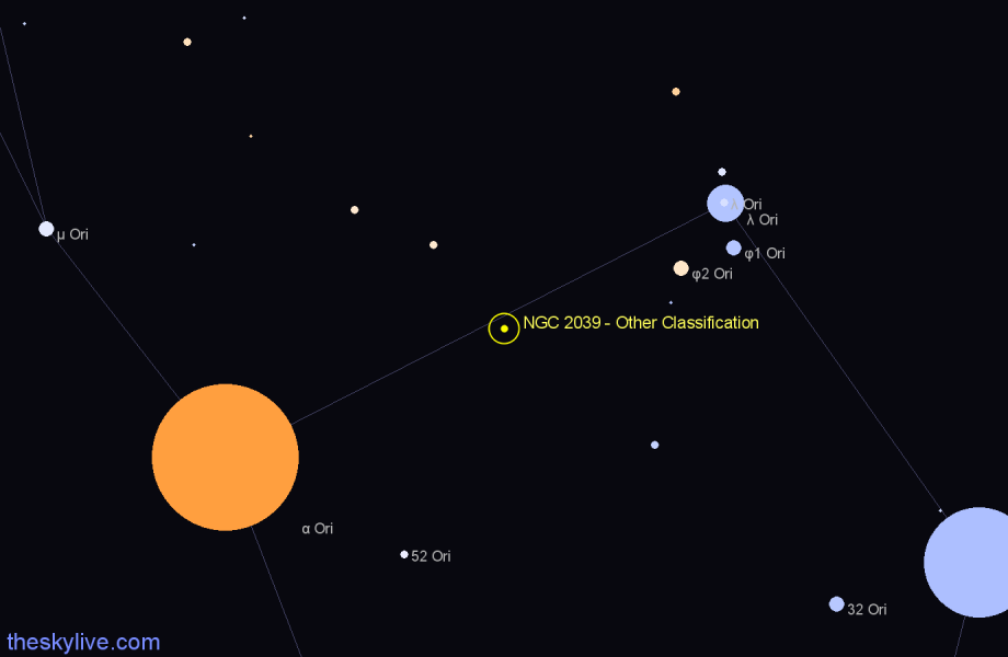 Finder chart NGC 2039 - Other Classification in Orion star