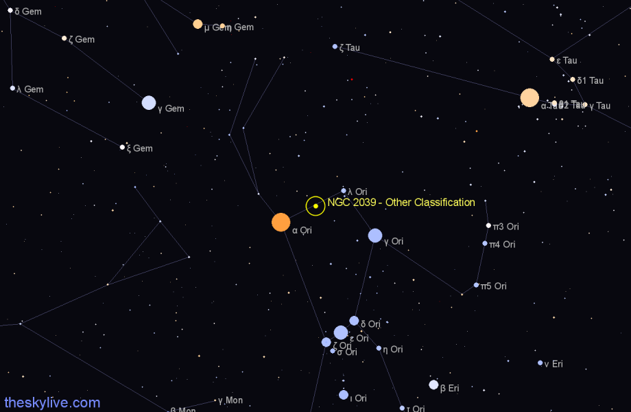 Finder chart NGC 2039 - Other Classification in Orion star