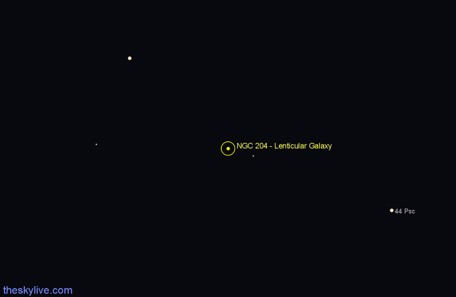 Finder chart NGC 204 - Lenticular Galaxy in Pisces star