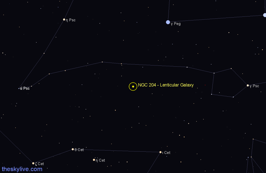 Finder chart NGC 204 - Lenticular Galaxy in Pisces star