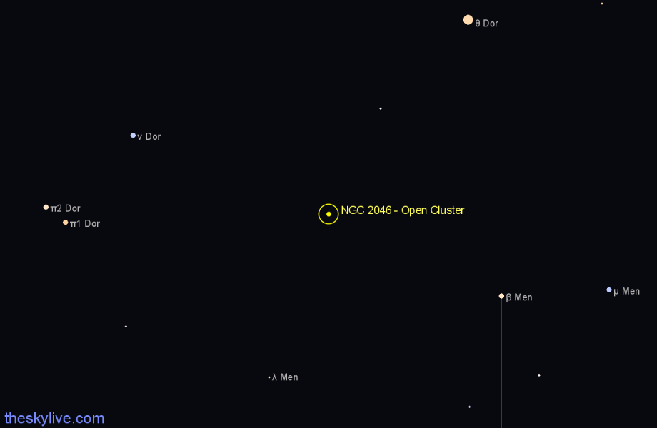 Finder chart NGC 2046 - Open Cluster in Mensa star