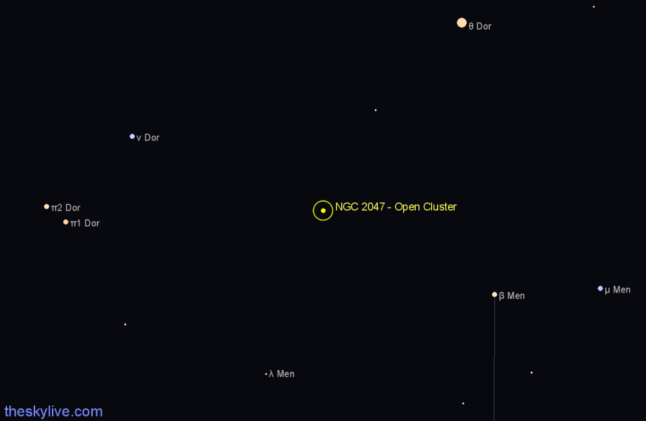 Finder chart NGC 2047 - Open Cluster in Mensa star