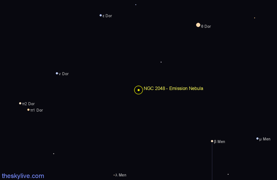 Finder chart NGC 2048 - Emission Nebula in Dorado star