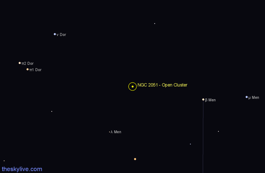 Finder chart NGC 2051 - Open Cluster in Mensa star