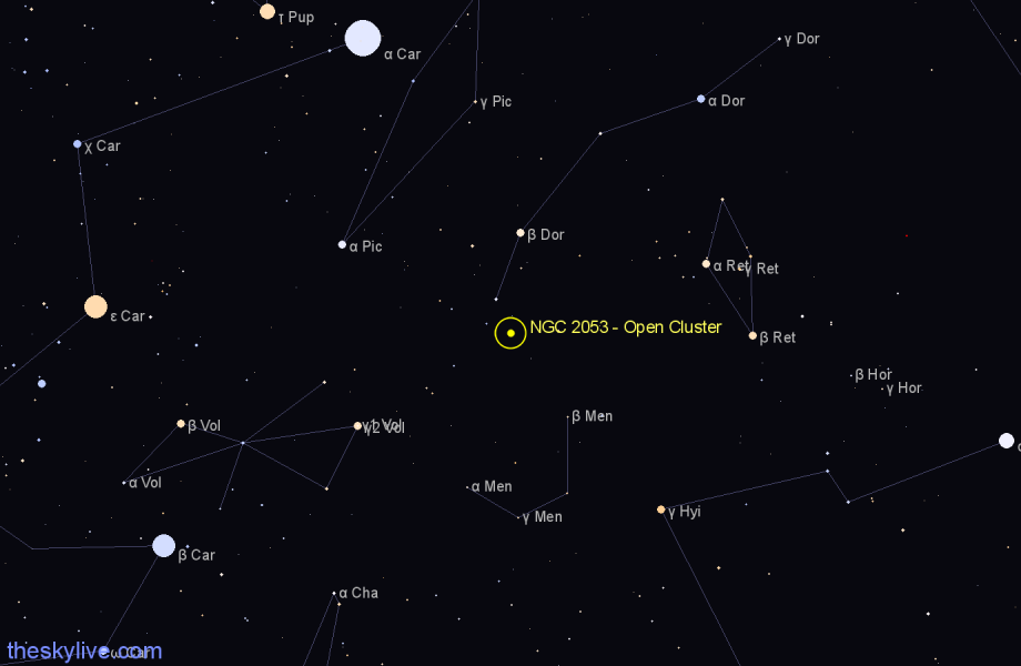Finder chart NGC 2053 - Open Cluster in Dorado star