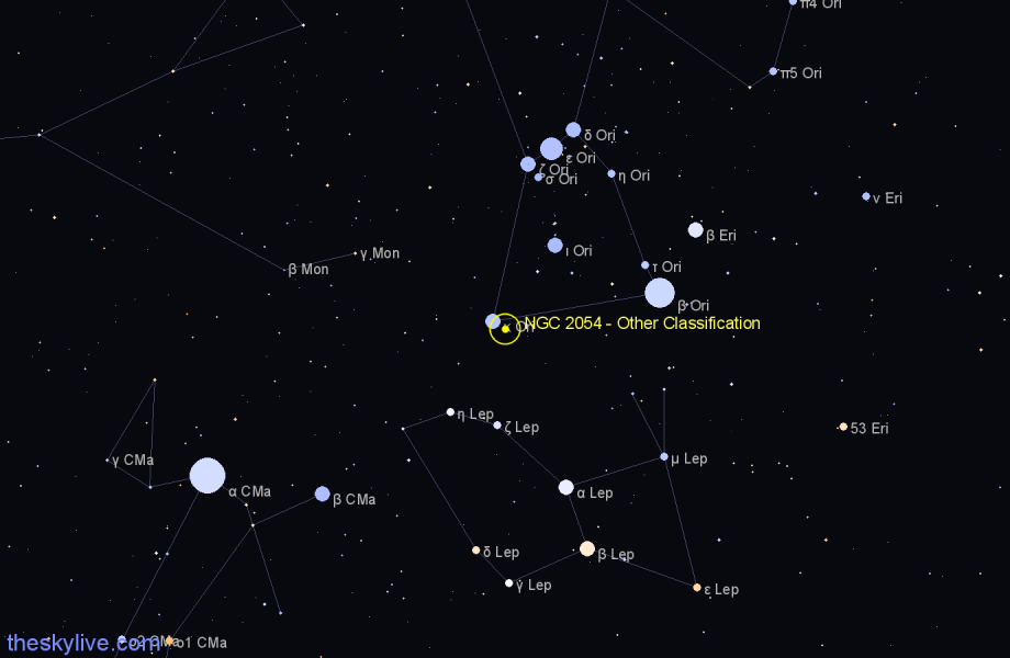 Finder chart NGC 2054 - Other Classification in Orion star