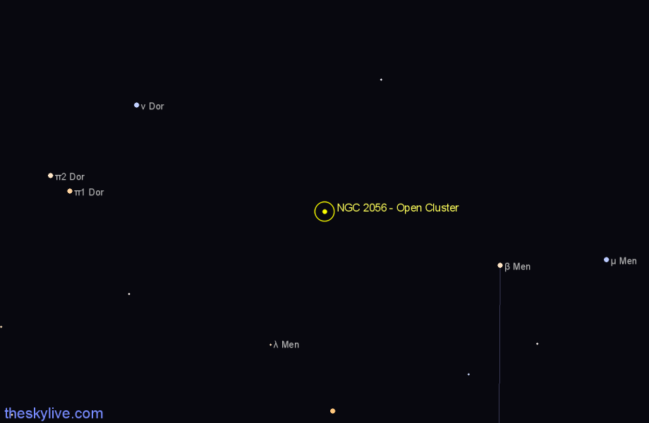Finder chart NGC 2056 - Open Cluster in Mensa star