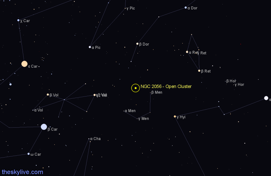 Finder chart NGC 2056 - Open Cluster in Mensa star