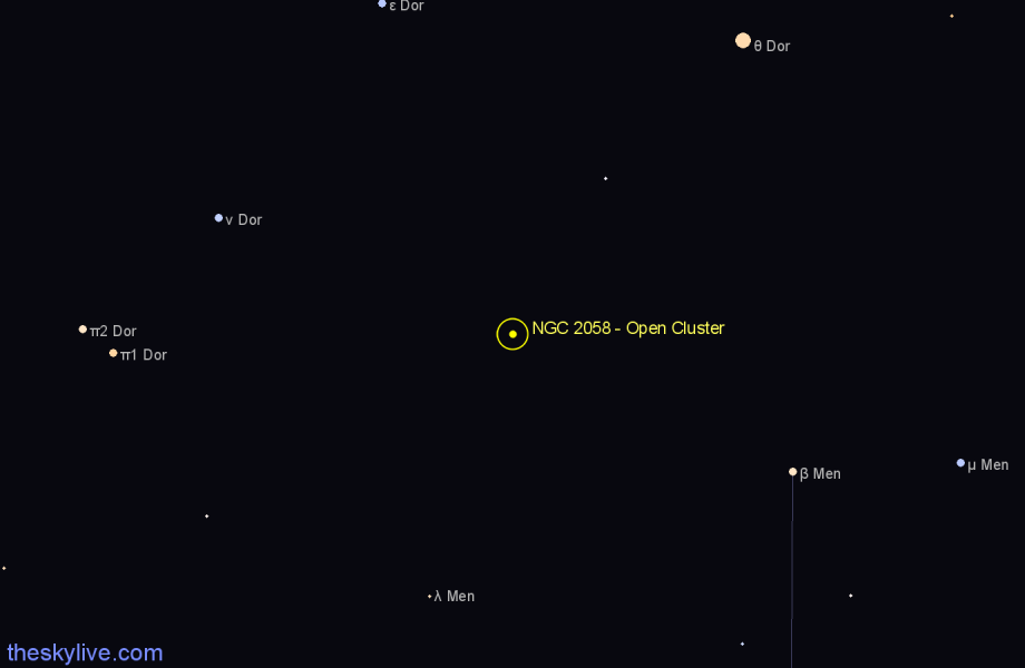 Finder chart NGC 2058 - Open Cluster in Mensa star