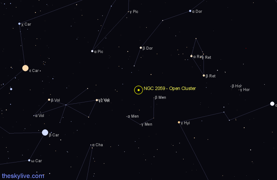 Finder chart NGC 2059 - Open Cluster in Mensa star