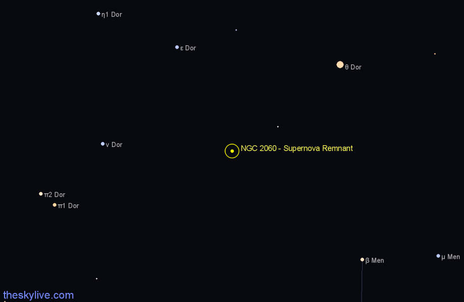Finder chart NGC 2060 - Supernova Remnant in Dorado star