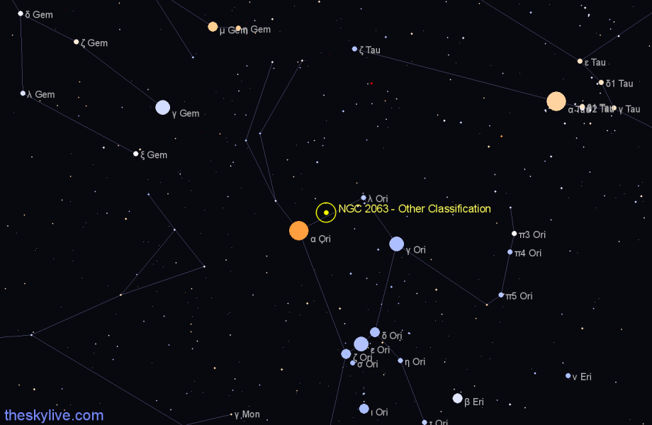 Finder chart NGC 2063 - Other Classification in Orion star