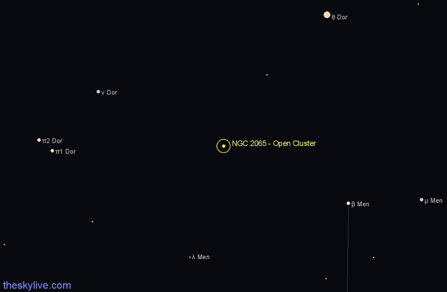 Finder chart NGC 2065 - Open Cluster in Mensa star