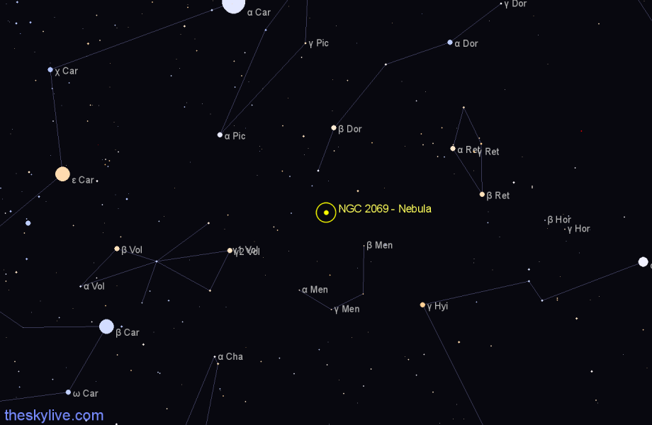 Finder chart NGC 2069 - Nebula in Dorado star