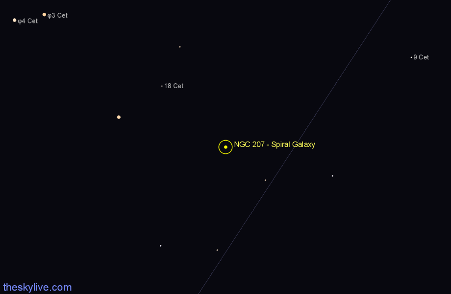 Finder chart NGC 207 - Spiral Galaxy in Cetus star