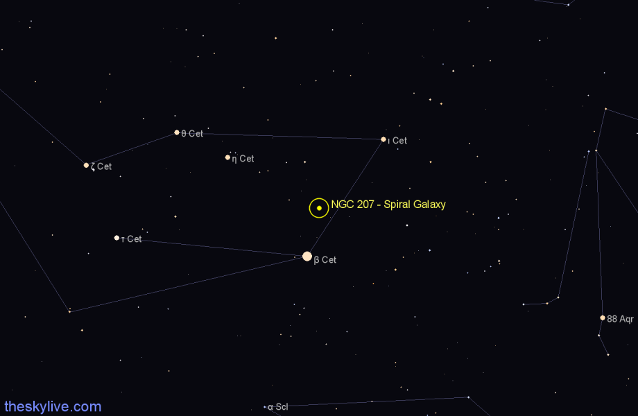 Finder chart NGC 207 - Spiral Galaxy in Cetus star