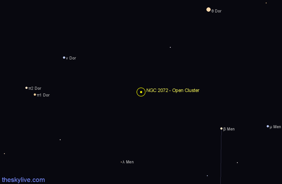 Finder chart NGC 2072 - Open Cluster in Mensa star