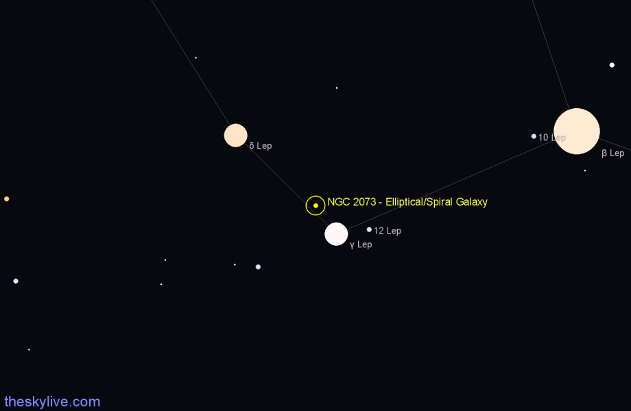 Finder chart NGC 2073 - Elliptical/Spiral Galaxy in Lepus star