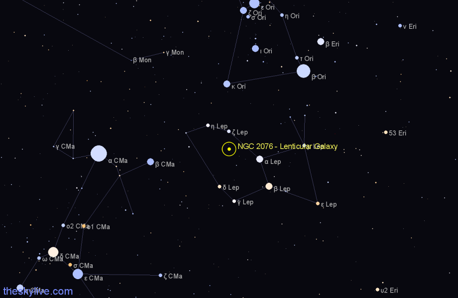 Finder chart NGC 2076 - Lenticular Galaxy in Lepus star