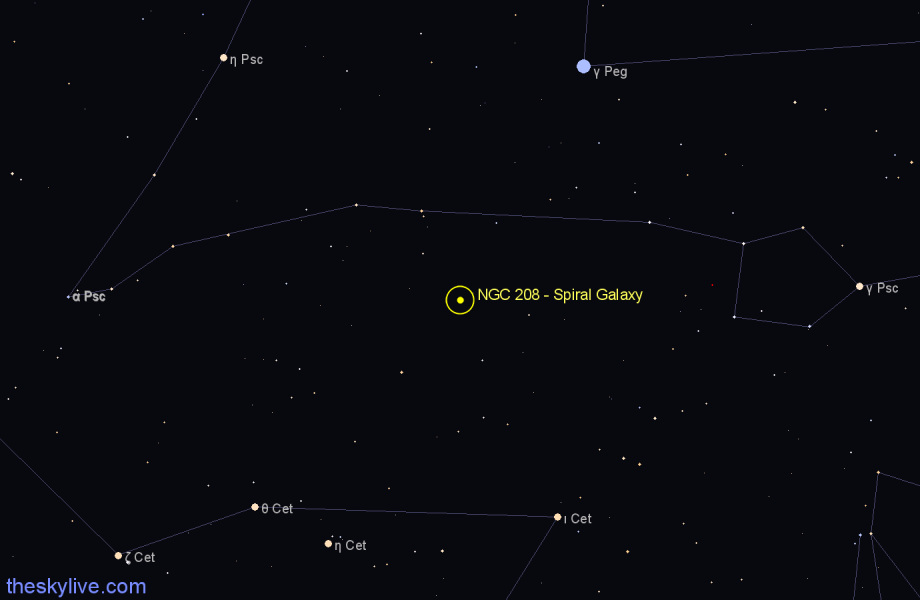 Finder chart NGC 208 - Spiral Galaxy in Pisces star