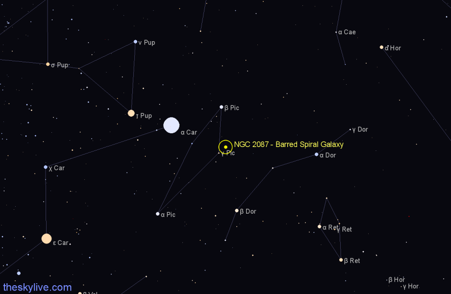 Finder chart NGC 2087 - Barred Spiral Galaxy in Pictor star