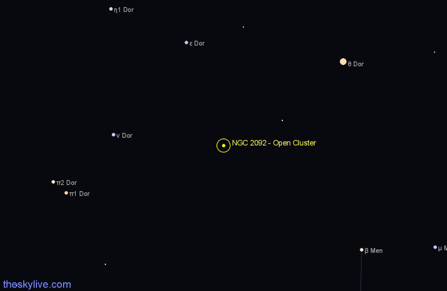 Finder chart NGC 2092 - Open Cluster in Dorado star