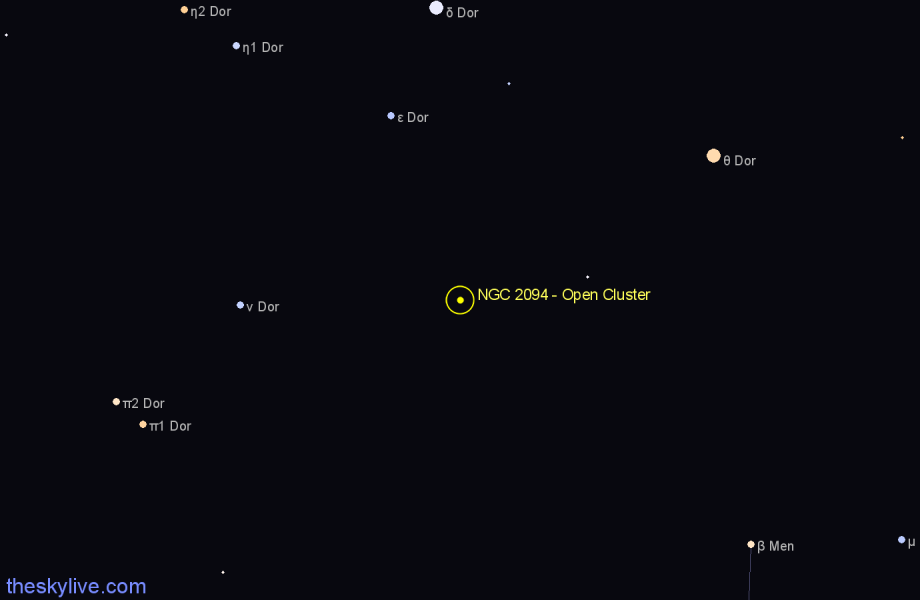 Finder chart NGC 2094 - Open Cluster in Dorado star