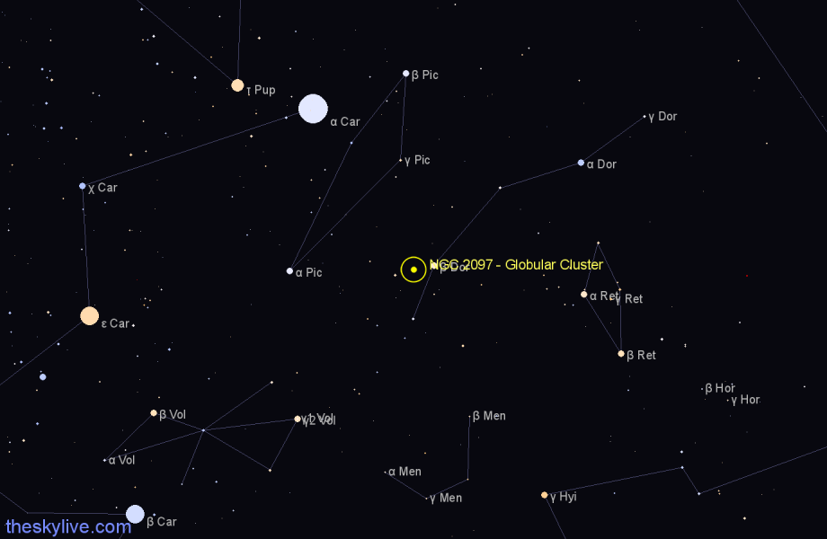 Finder chart NGC 2097 - Globular Cluster in Dorado star