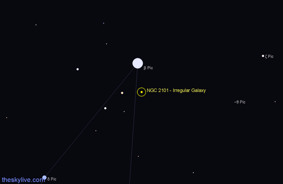Finder chart NGC 2101 - Irregular Galaxy in Pictor star