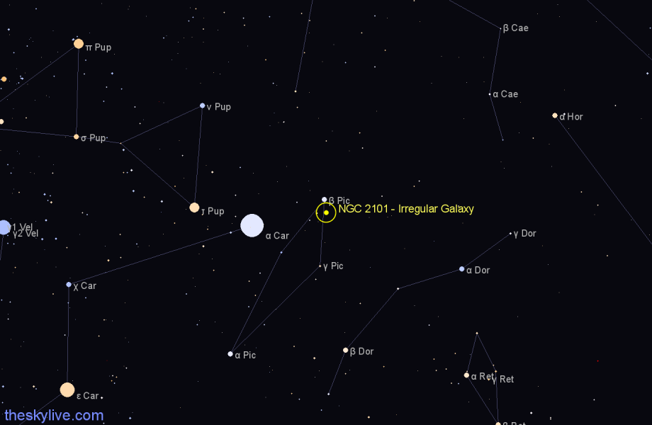 Finder chart NGC 2101 - Irregular Galaxy in Pictor star