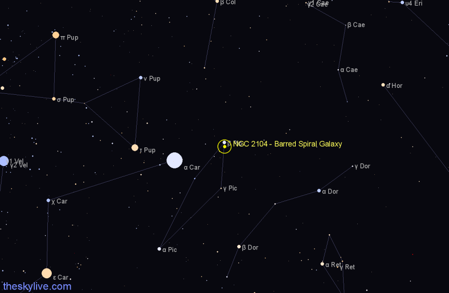 Finder chart NGC 2104 - Barred Spiral Galaxy in Pictor star