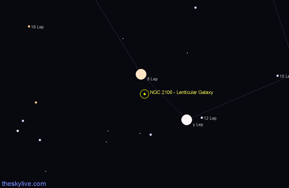 Finder chart NGC 2106 - Lenticular Galaxy in Lepus star