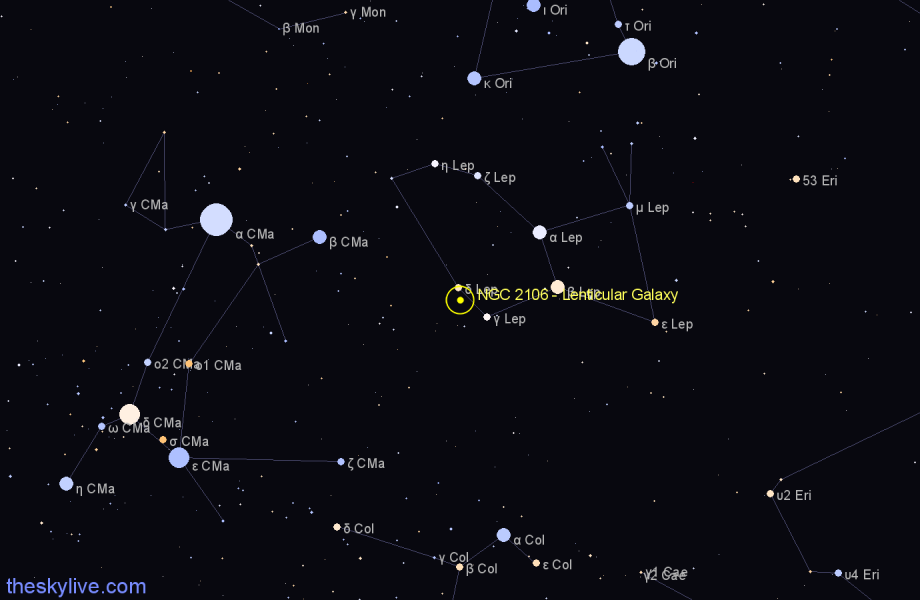 Finder chart NGC 2106 - Lenticular Galaxy in Lepus star