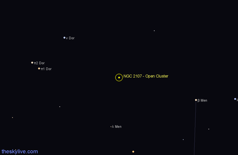 Finder chart NGC 2107 - Open Cluster in Mensa star