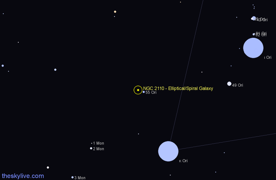 Finder chart NGC 2110 - Elliptical/Spiral Galaxy in Orion star
