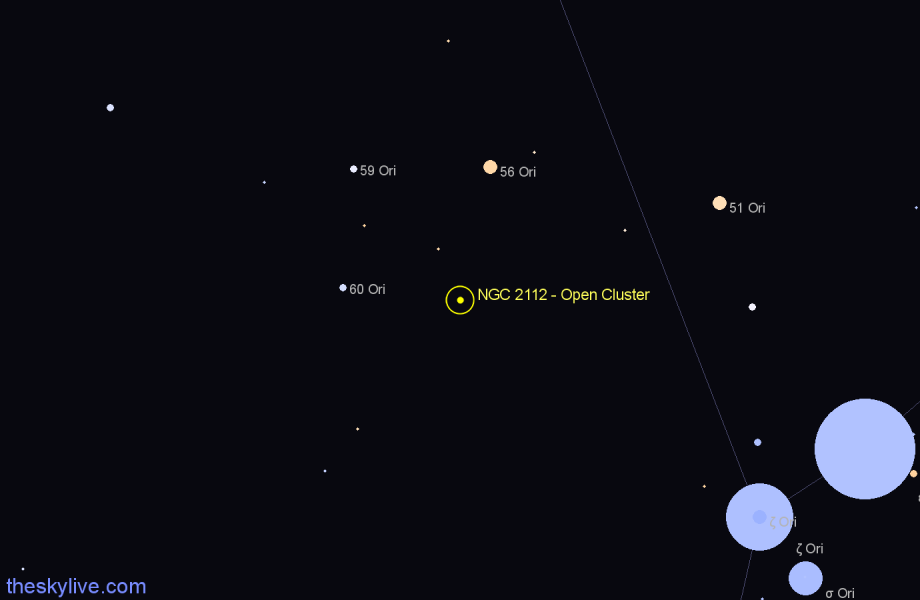 Finder chart NGC 2112 - Open Cluster in Orion star