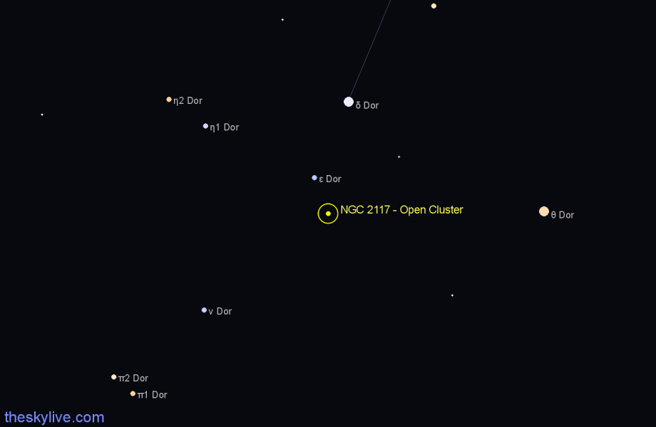 Finder chart NGC 2117 - Open Cluster in Dorado star