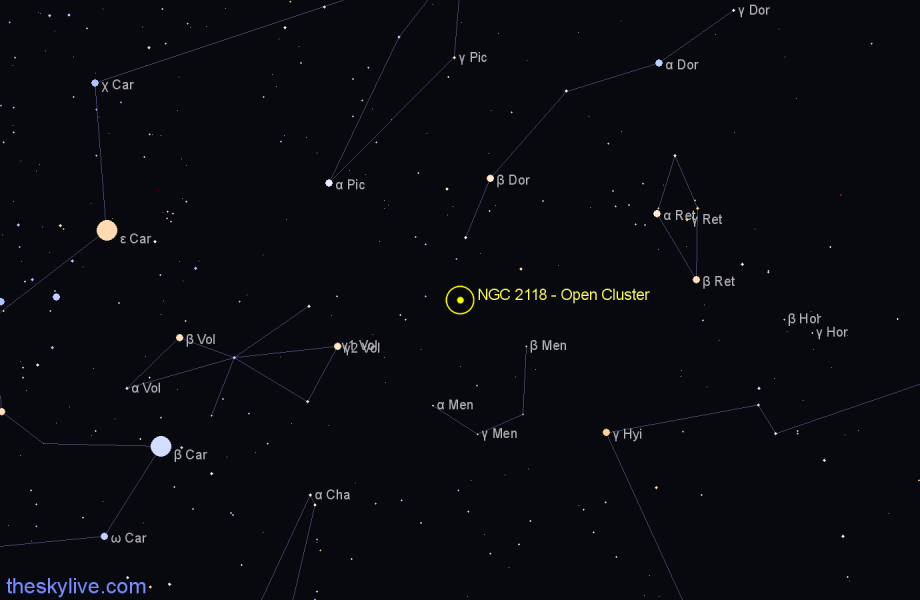 Finder chart NGC 2118 - Open Cluster in Dorado star