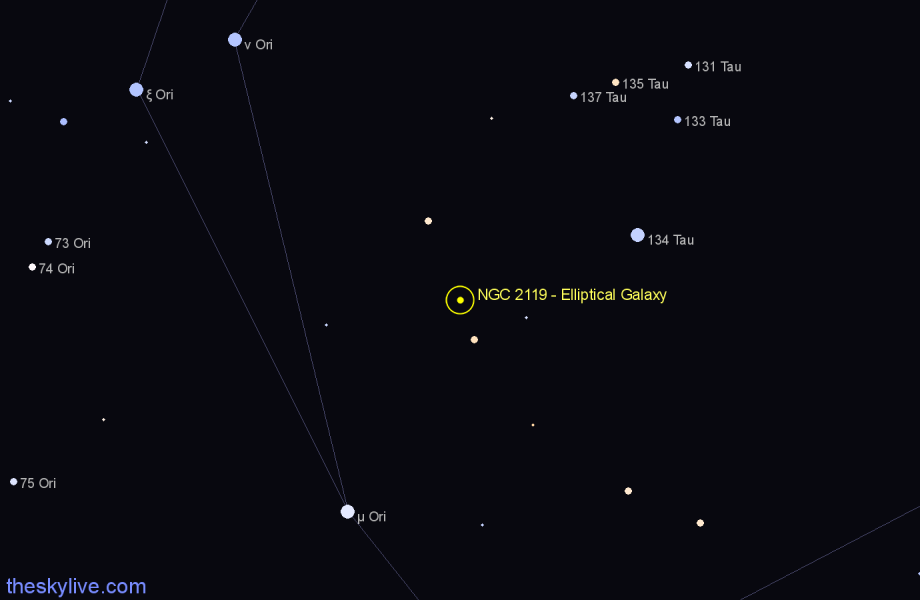 Finder chart NGC 2119 - Elliptical Galaxy in Orion star