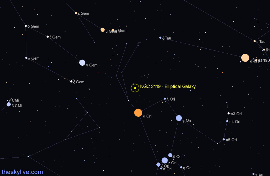 Finder chart NGC 2119 - Elliptical Galaxy in Orion star